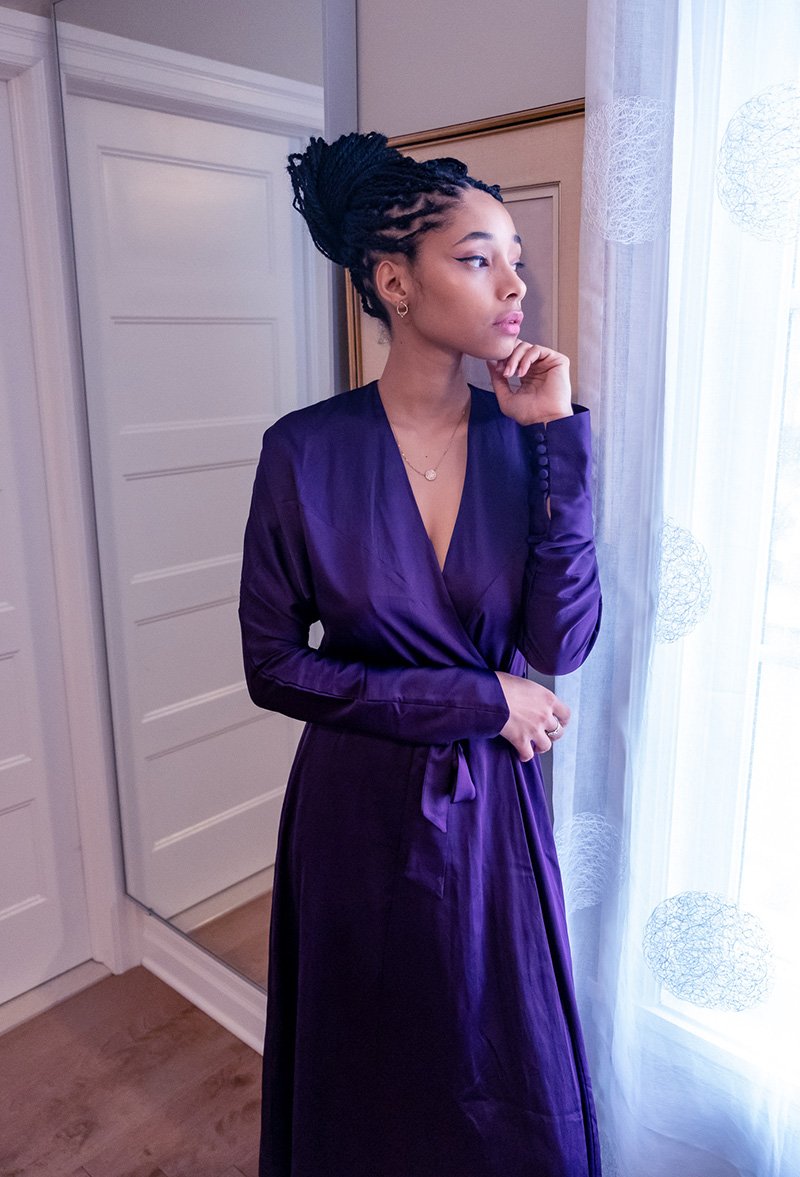 purple satin robe